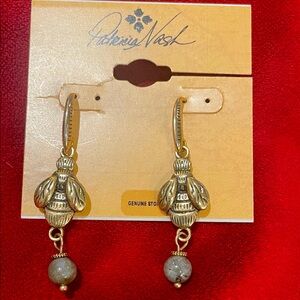 Patricia Nash bee  drop earring antique gold new